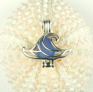 Wave Locket Genuine Sea Glass Necklace In Blue