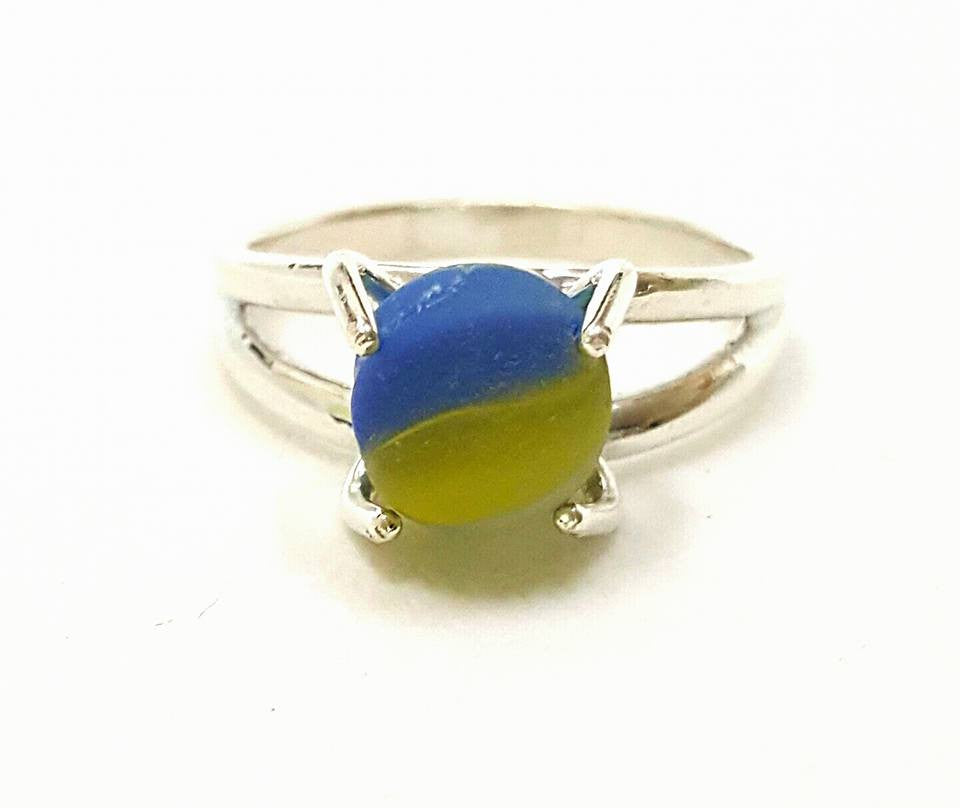 GENUINE Sea Glass Ring Seaglass Marble In Sterling Silver