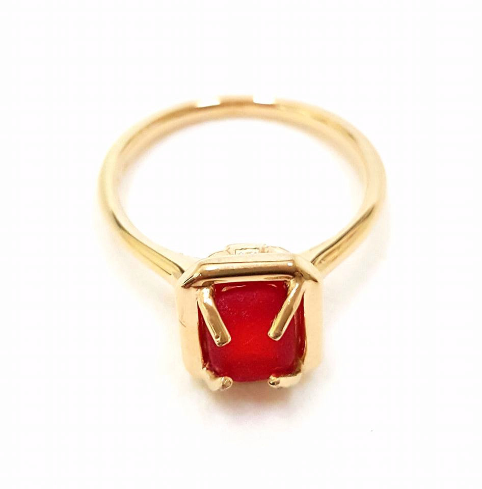 Red sea glass ring in 14 Karat Gold