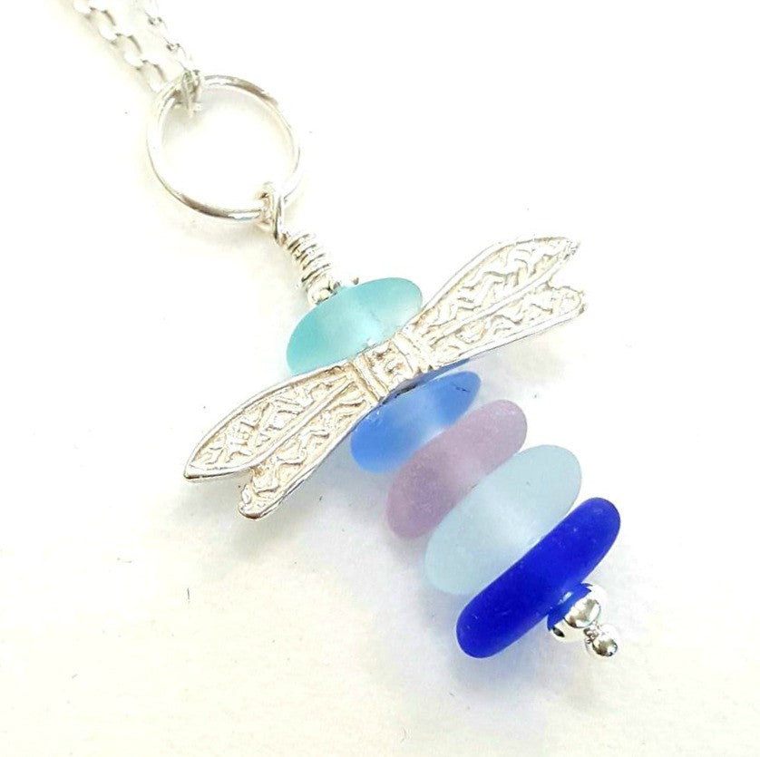 Dragonfly Necklace Genuine Sea Glass Jewelry In Pastels And Sterling Silver