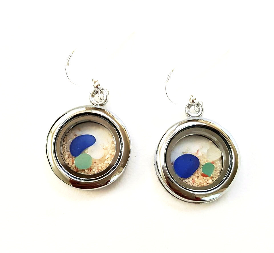 Genuine sea glass and sand earrings