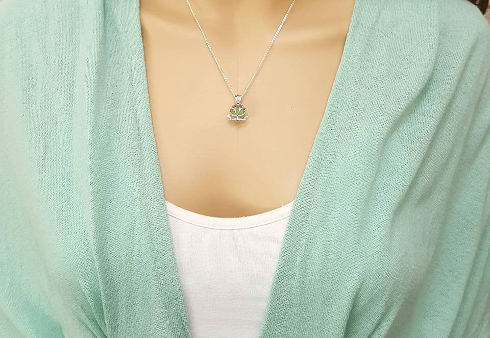Lotus Locket Necklace GENUINE Sea Glass Zen Yoga Jewelry Sterling Silver