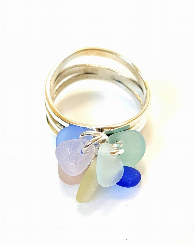 GENUINE Sea Glass Ring Pastel Sea Glass In Sterling Silver Wave Design