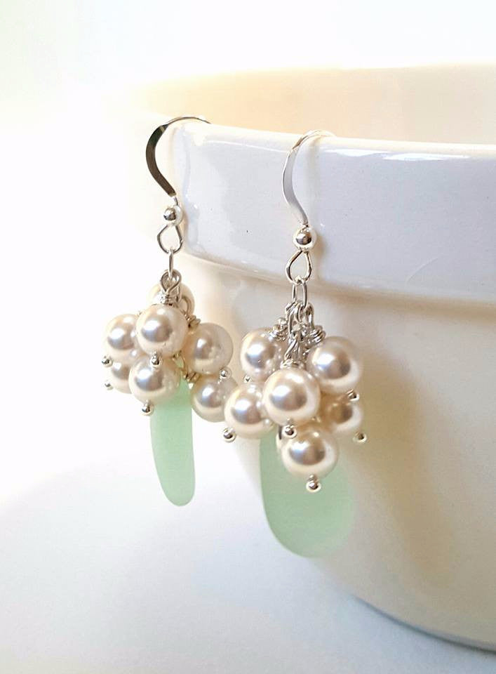 Genuine sea foam sea glass earrings with pearls.