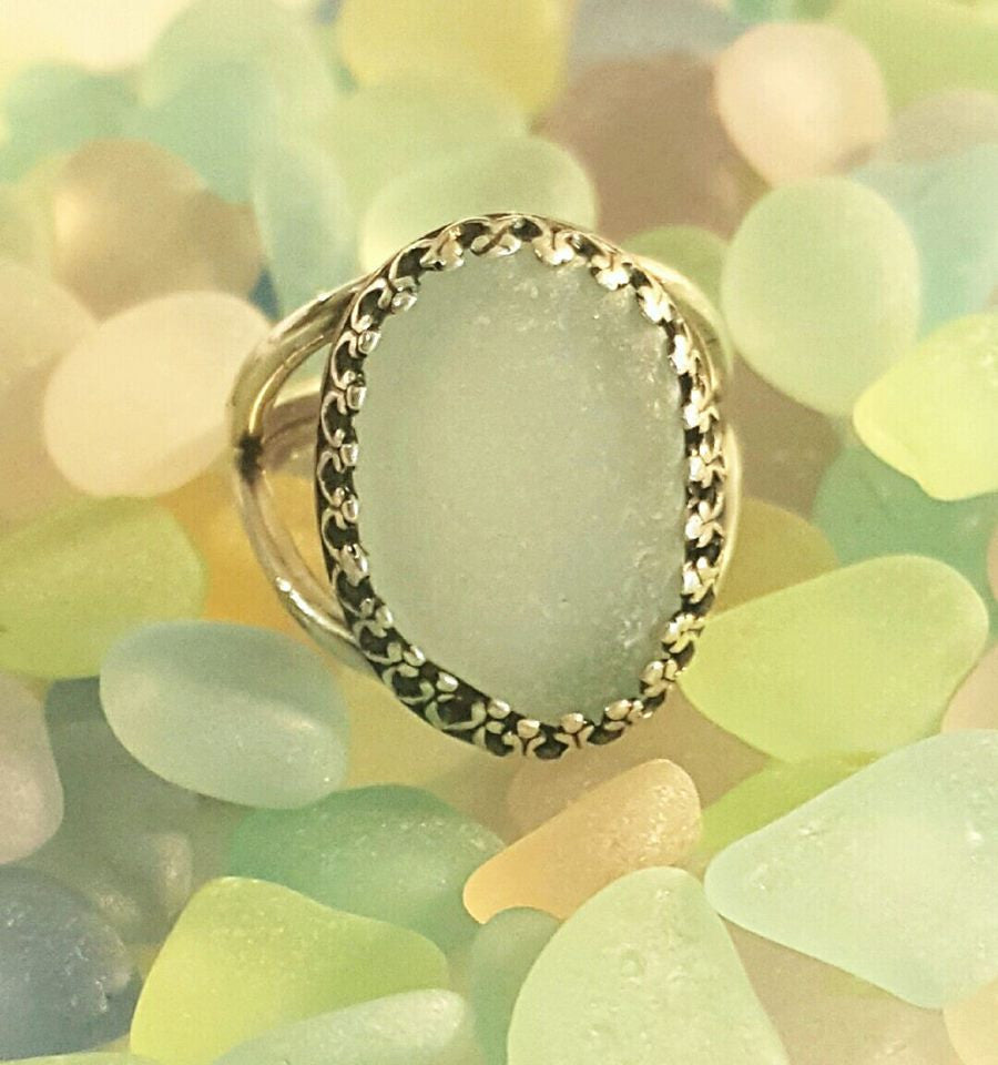 Sea Glass Ring In Silver Choice Of Colors