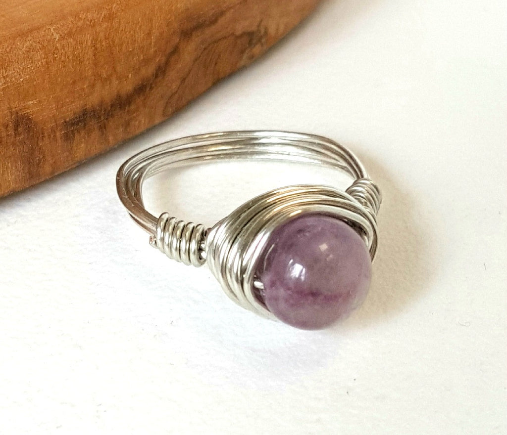Artisan Amethyst Ring Hand Wire Wrapped Beachy