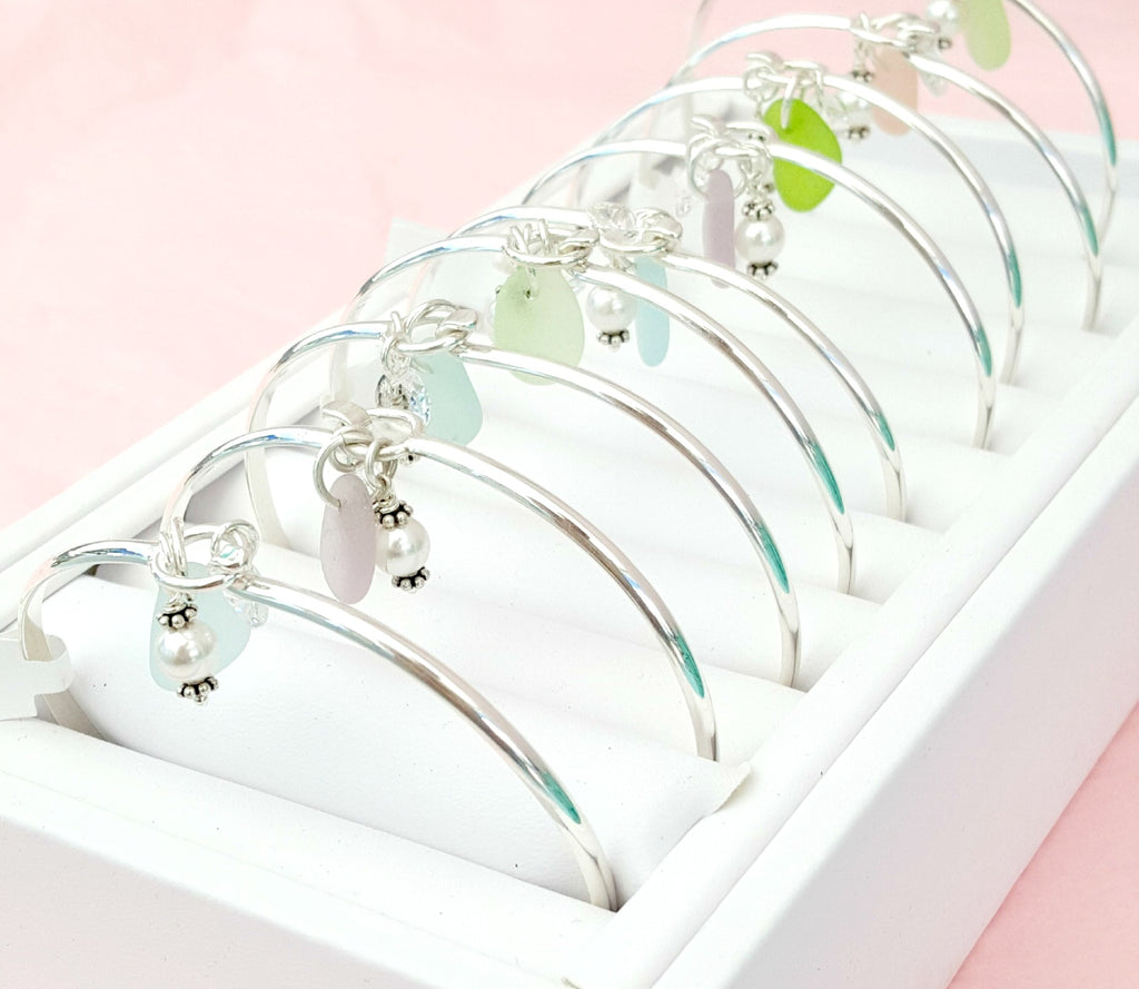 Sea Glass Bracelet Bangle Choice of Colors.