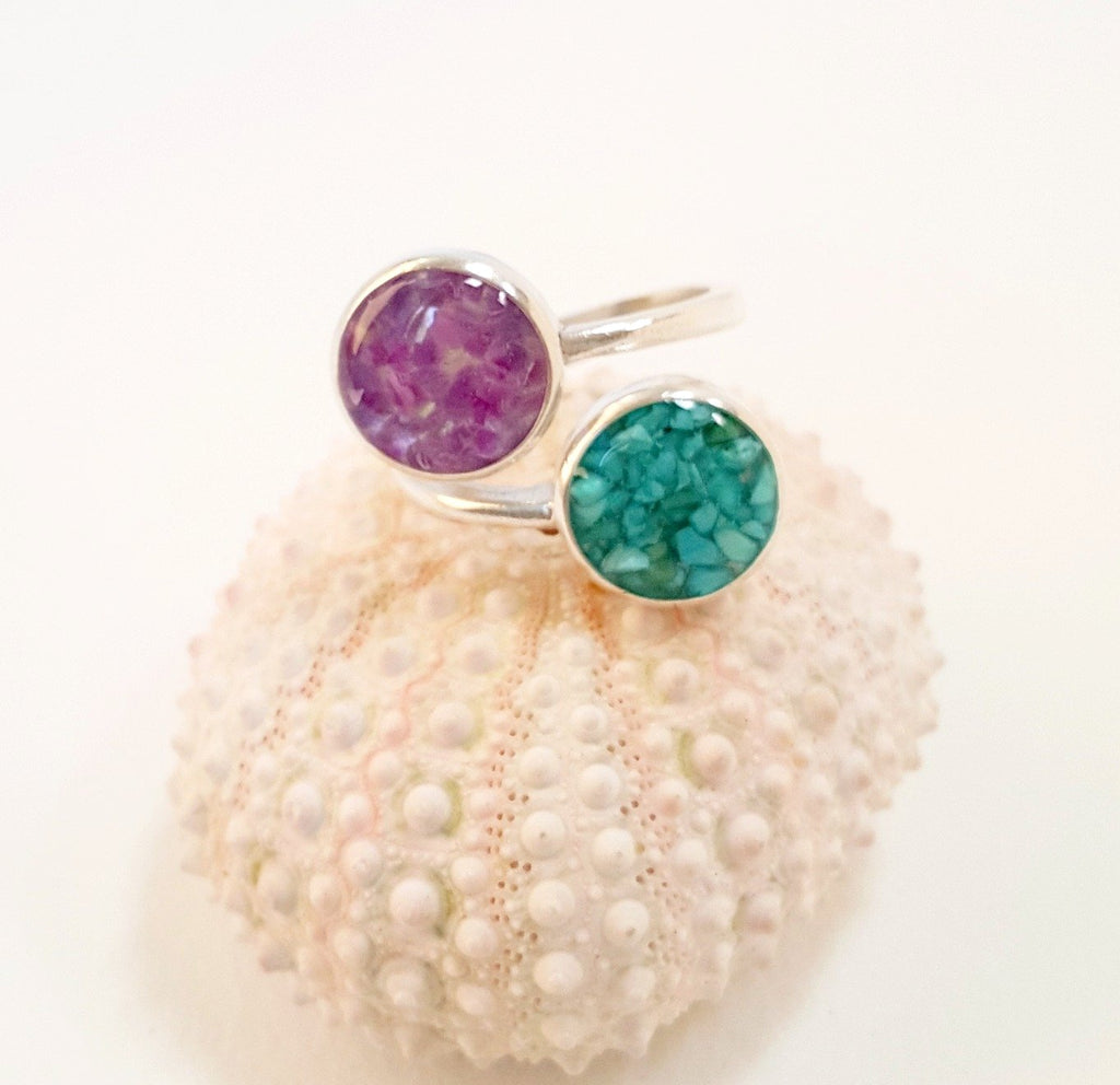 Handmade Turquoise and Amethyst Ring In Sterling Silver Beachy Boho