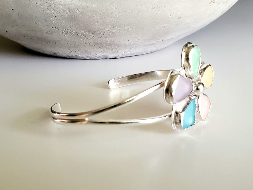 Flower Sea Glass Cuff Bracelet