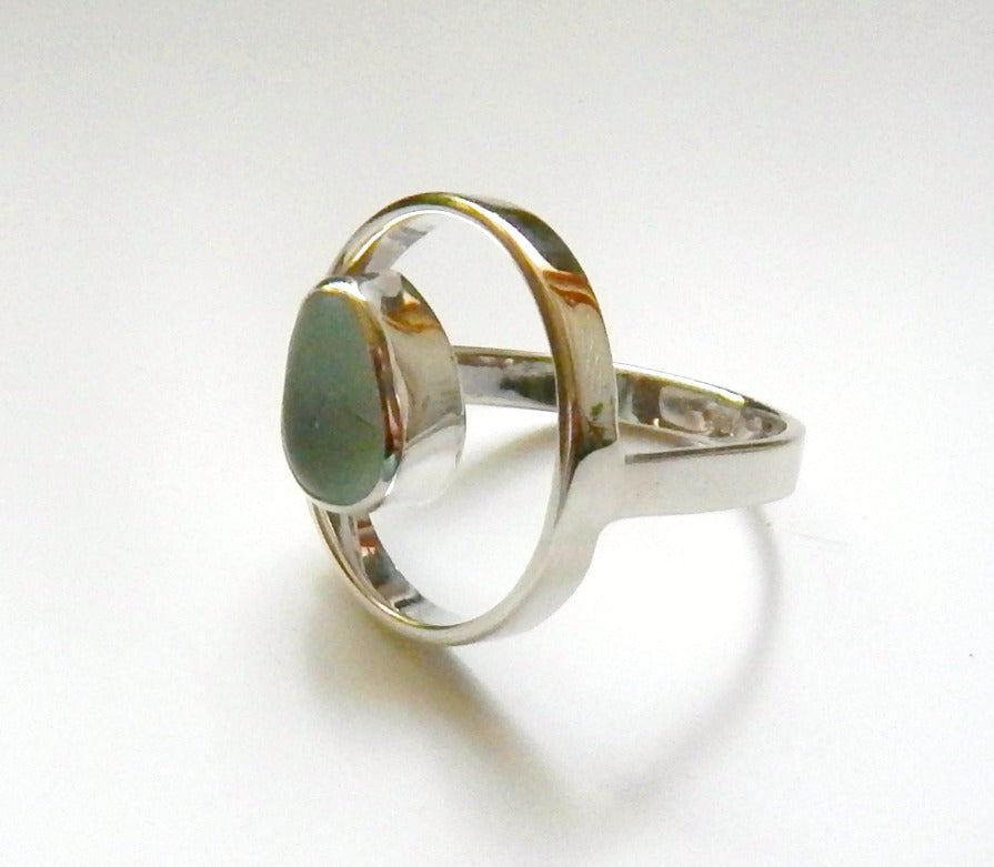 Aqua Blue Sea Glass Ring In Sterling Silver Circle Design