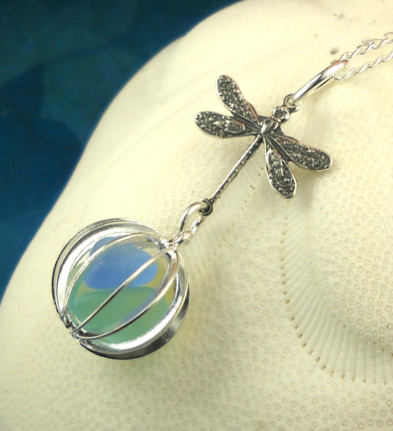 Dragonfly Necklace With GENUINE Sea Glass Necklace Locket Necklace