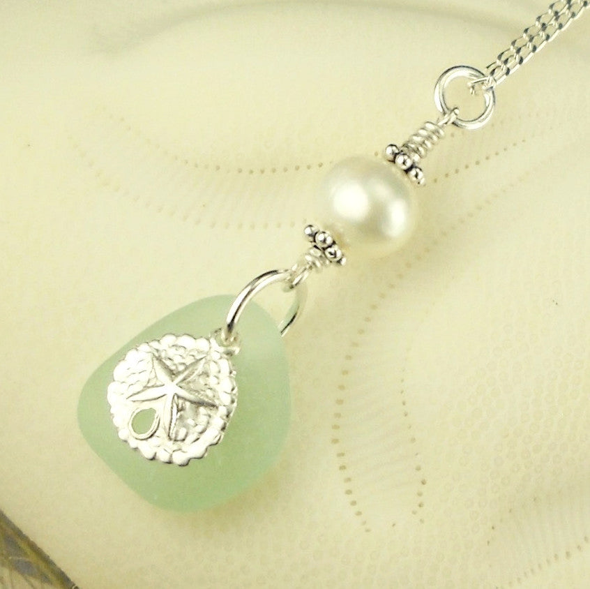 Sea Glass And Sand Dollar Necklace