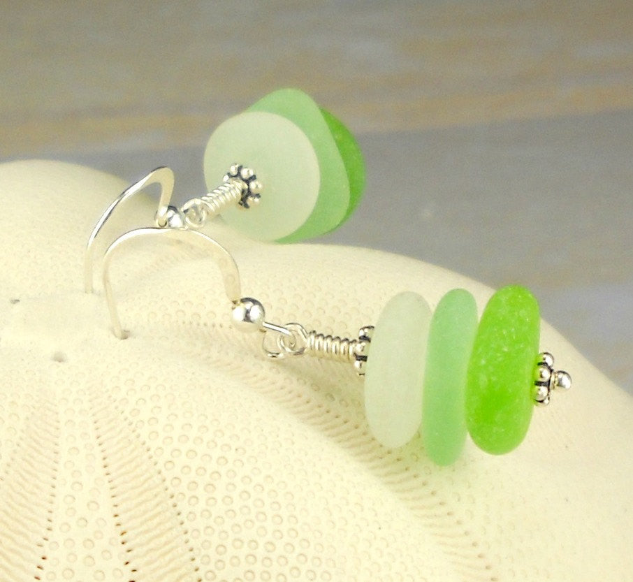 Eco Friendly Jewelry Sea Glass Earrings Sterling Green Sea Foam