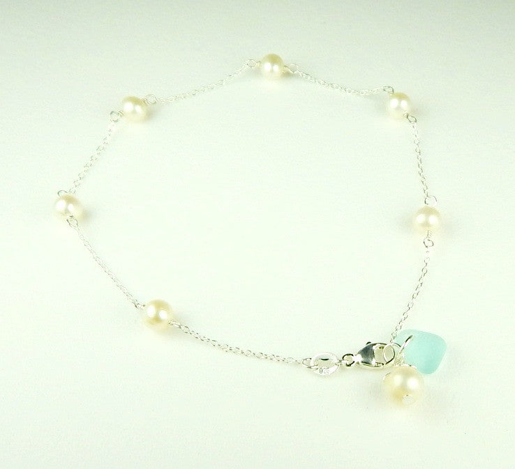 Sea Glass Bracelet With Pearls In Sterling Silver