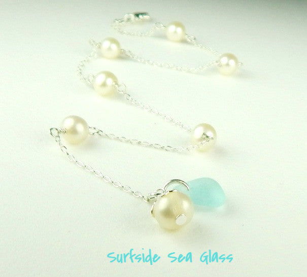 Sea Glass Bracelet With Pearls
