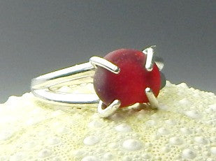 Sterling Silver And Genuine Rare Red Sea Glass Ring