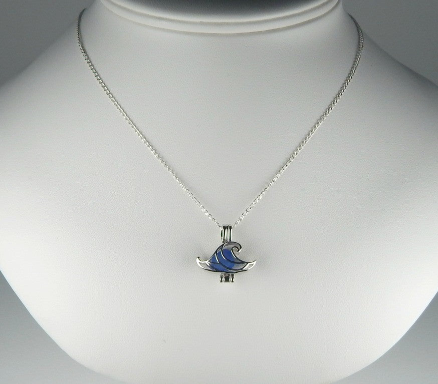 Wave Locket Genuine Sea Glass Necklace In Blue