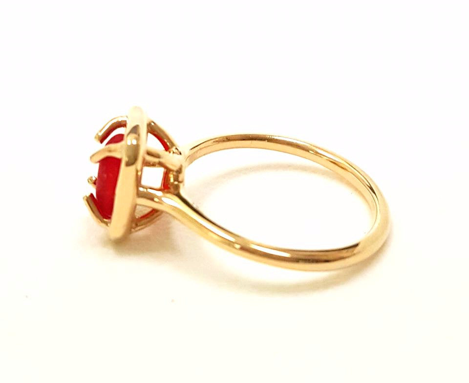 Genuine Rare Red Sea Glass Ring In 14 Karat Gold