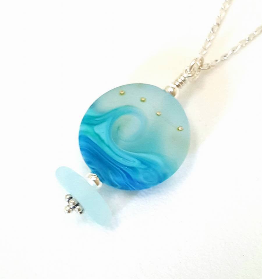 Wave Necklace Sea Glass Jewelry Aqua Beaded Necklace