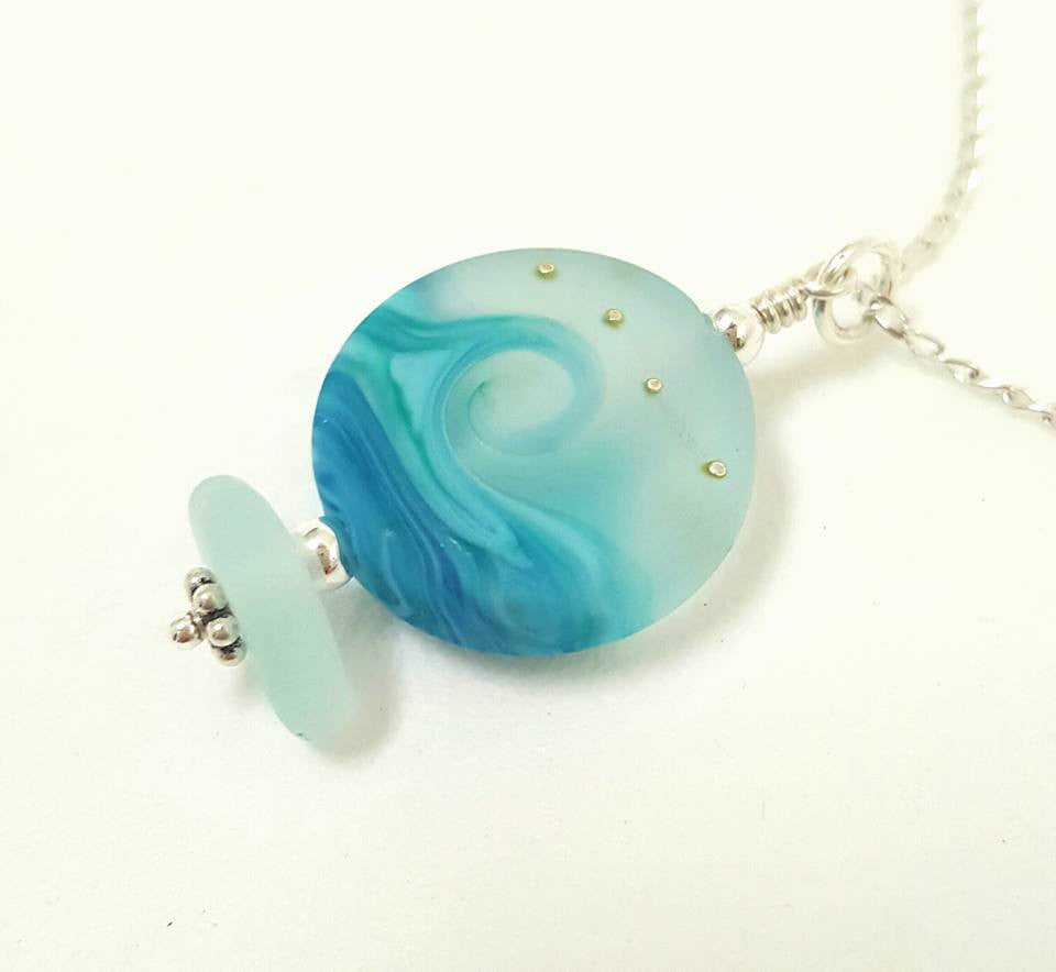 Wave Necklace Sea Glass Jewelry Aqua Beaded Necklace