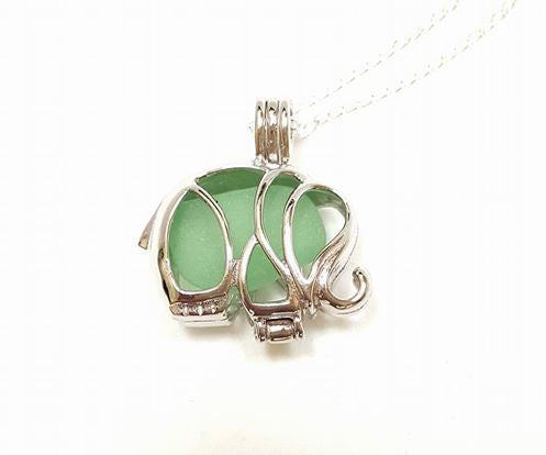 Sterling Silver Elephant Necklace GENUINE Sea Glass Jewelry