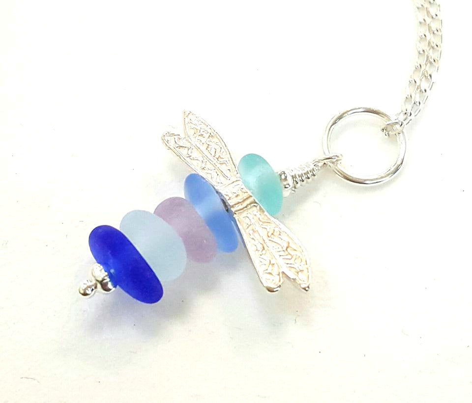Dragonfly Necklace Genuine Sea Glass Jewelry In Pastels And Sterling Silver