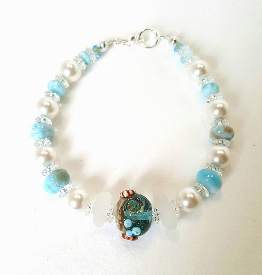 GENUINE Sea Glass Bracelet With Larimar