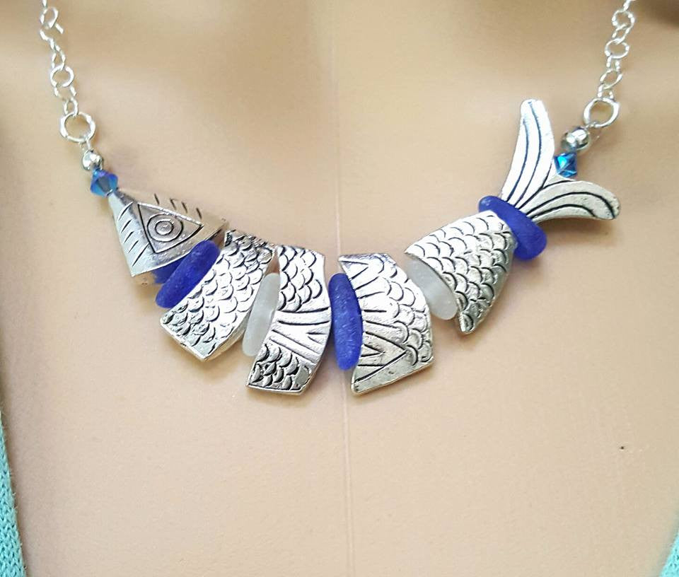 Light Blue Sea Glass, Brass Necklace, Simple Pendant | eBay