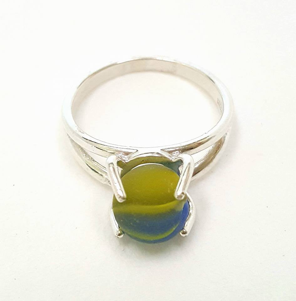 GENUINE Sea Glass Ring Seaglass Marble In Sterling Silver