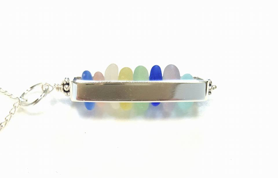 Beach Necklace GENUINE Sea Glass Necklace Sterling Silver Rectangle Locket Necklace Statement