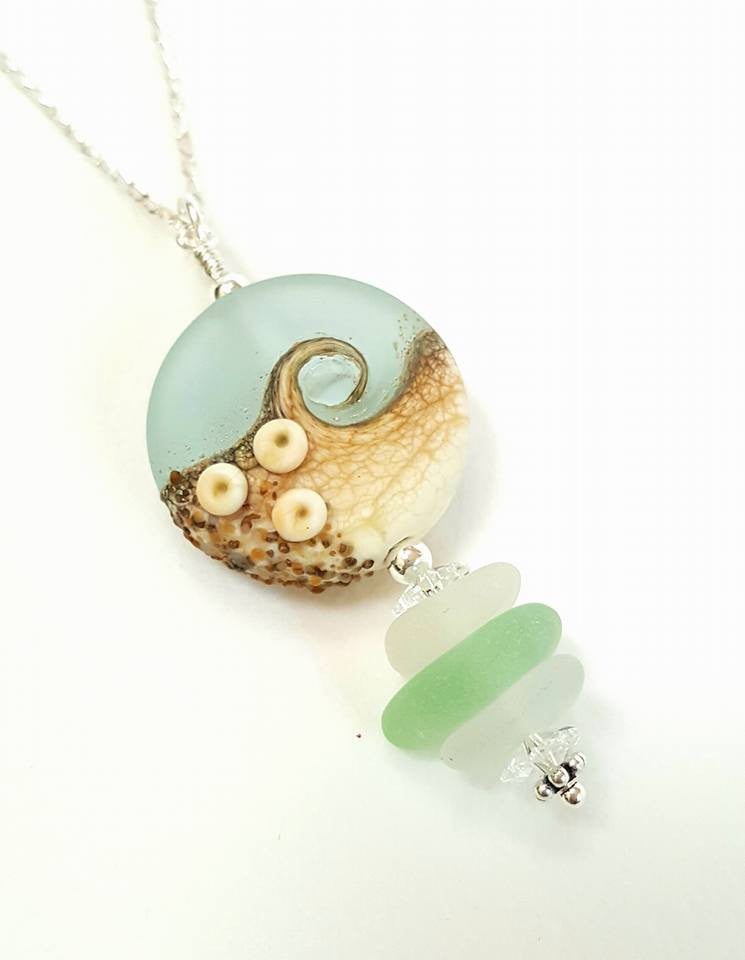 Sea Glass Necklace With Wave Bead