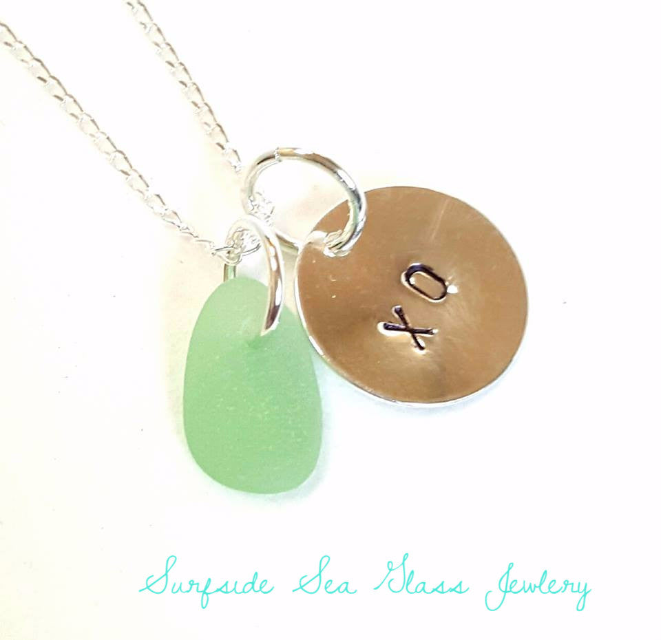 XO Necklace With Sea Foam Sea Glass Jewelry Or Your Choice Of Word