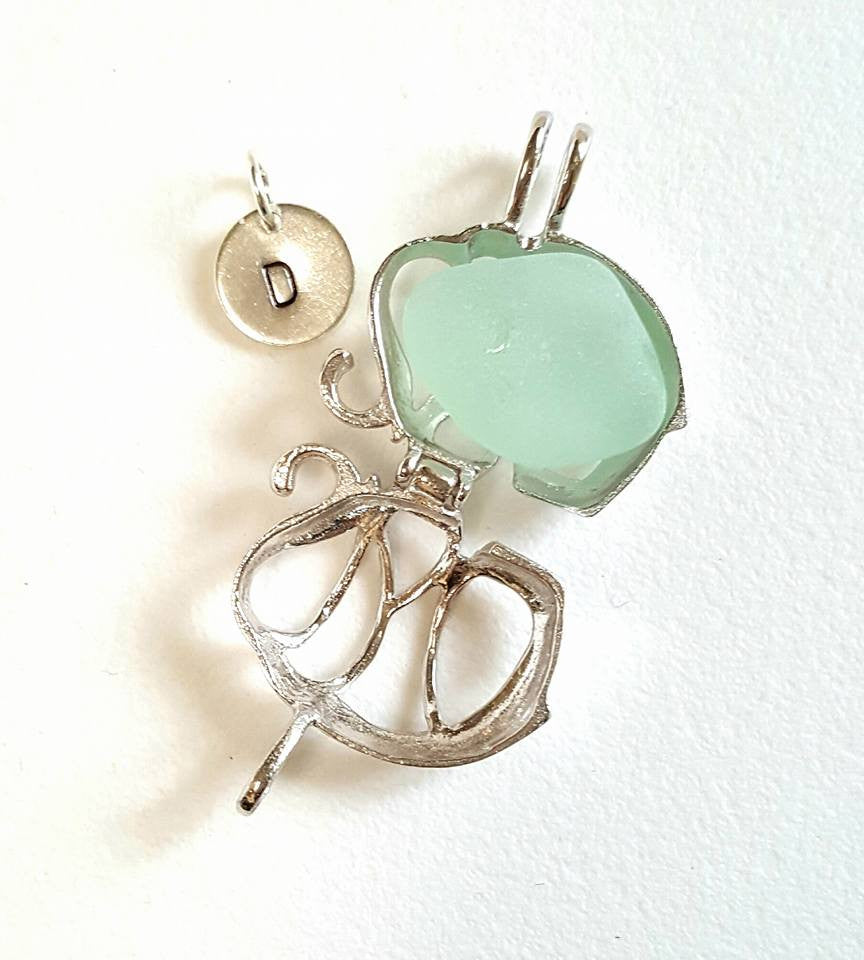 Personalized Jewelry Genuine Sea Glass In Sterling Elephant Locket