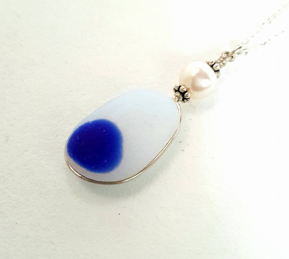 Davenport Sea Glass Necklace Blue And White Rare Beach Glass