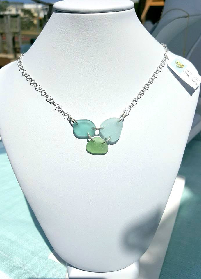Real Sea Glass Necklace In Blue And Sea Foam Seaglass