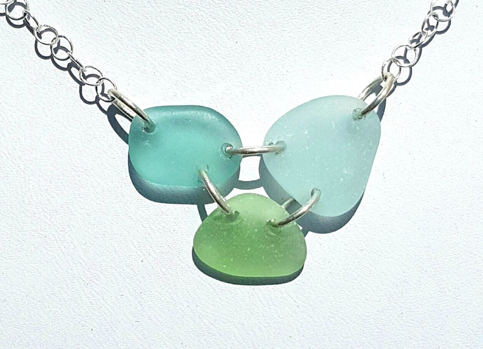 Real Sea Glass Necklace In Blues And Sea Foam Seaglass