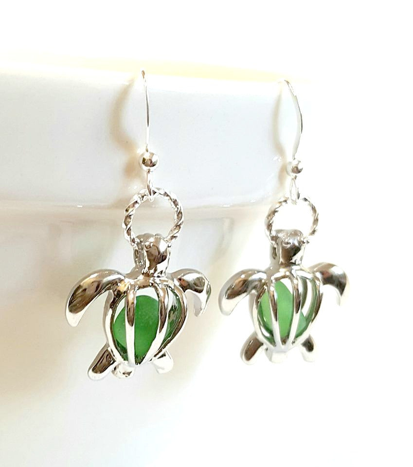 Turtle Earrings GENUINE Sea Glass Jewelry