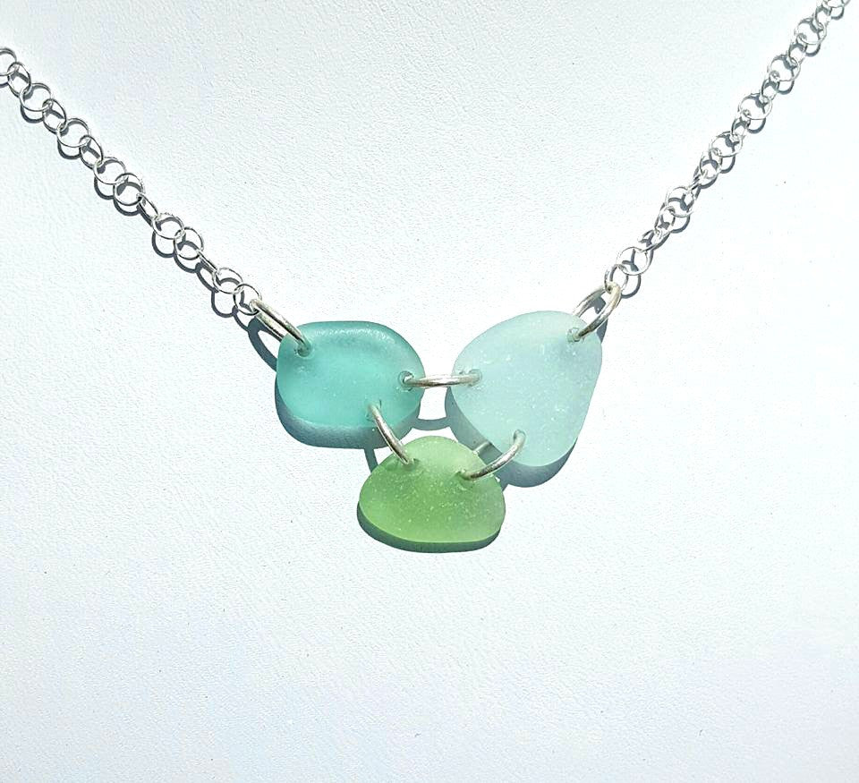 Real Sea Glass Necklace In Blue And Sea Foam Seaglass