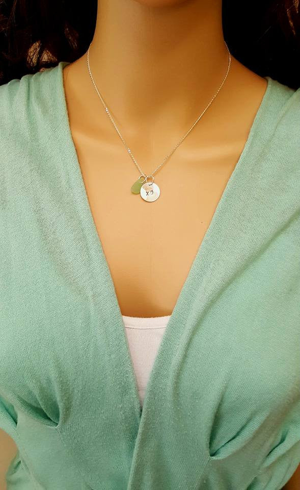 XO Necklace With Sea Foam Sea Glass Jewelry Or Your Choice Of Word