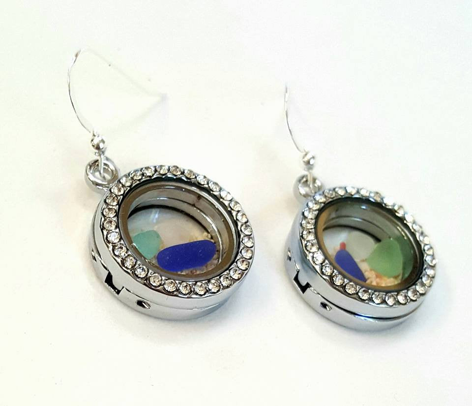 Sand Earrings With GENUINE Sea Glass In Lockets