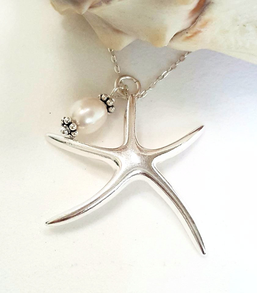 Sterling Silver Starfish And Pearl Necklace