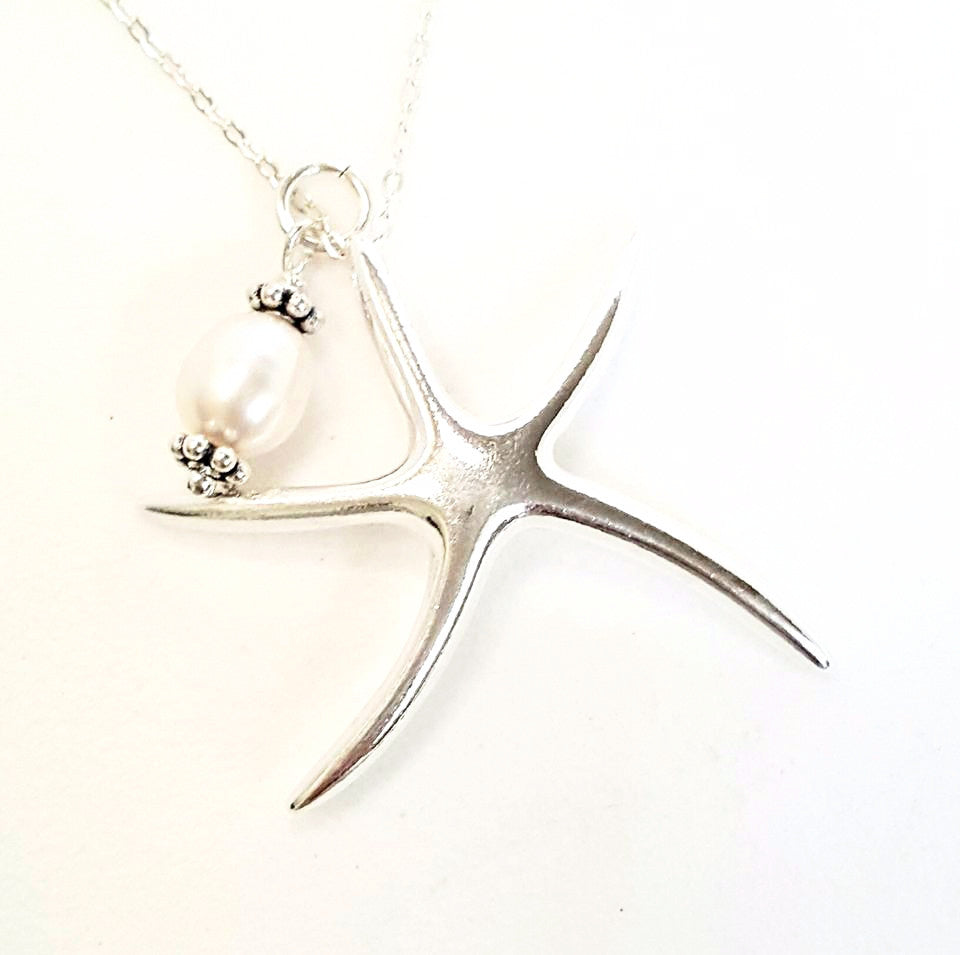 Starfish Necklace Sterling Silver Beach Jewelry With Pearl Beachy