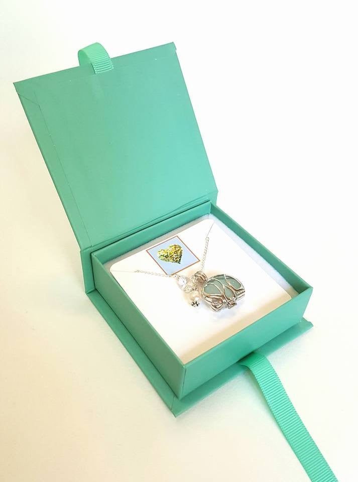 Elephant Necklace Genuine Aqua Sea Glass In Sterling Locket
