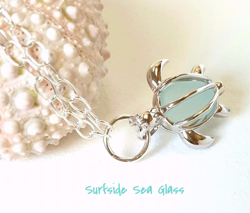 Sea Glass Bracelet With Turtle