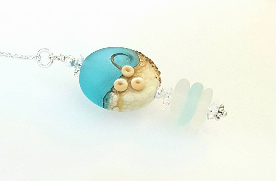 Beach Necklace With Real Sea Glass And Handmade Bead