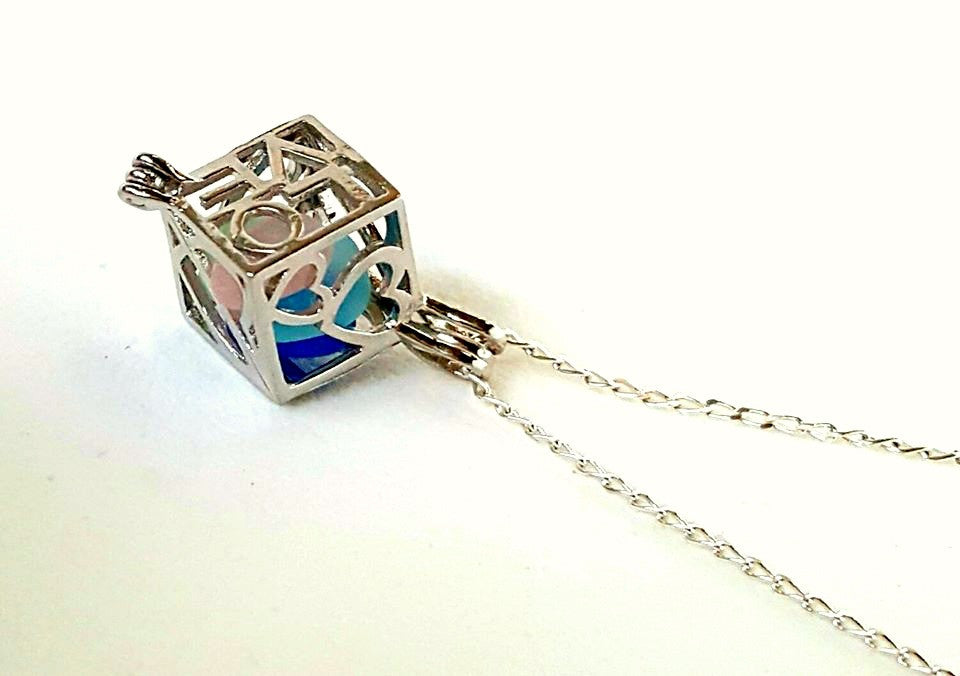 Love Locket Necklace Genuine Sea Glass Jewelry In Sterling Silver
