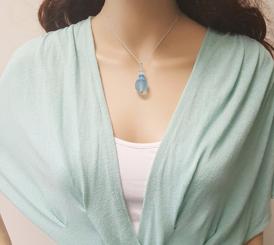Artisan Sea Glass Necklace With Teardrop Handmade Bead