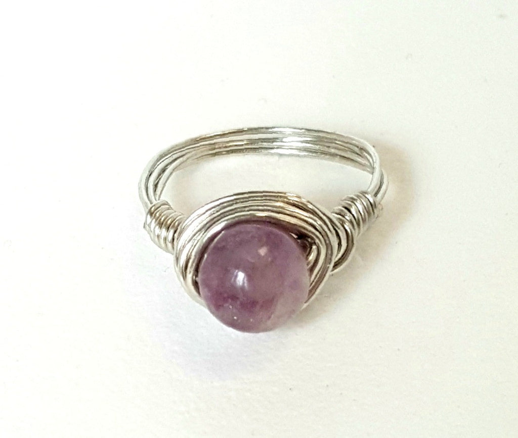 Artisan Amethyst Ring Hand Wire Wrapped Beachy