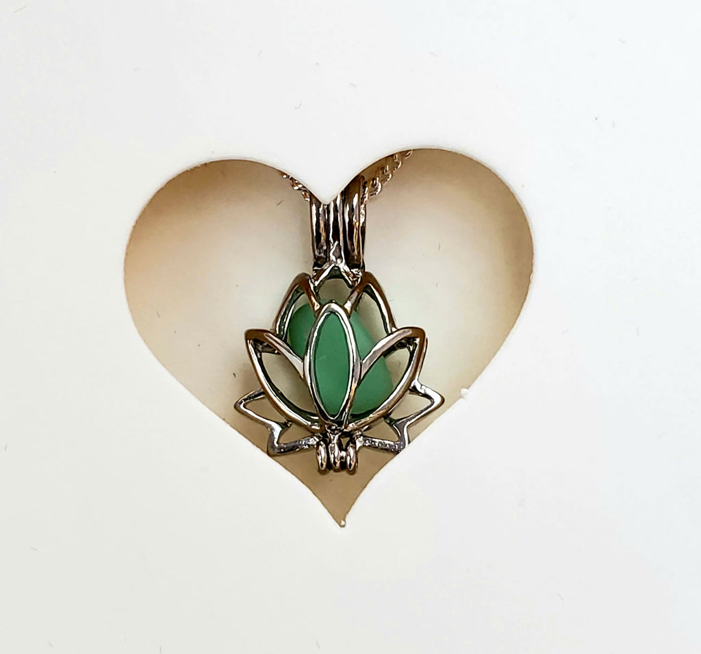 SALE Sea Glass Lotus Locket Necklace Gift