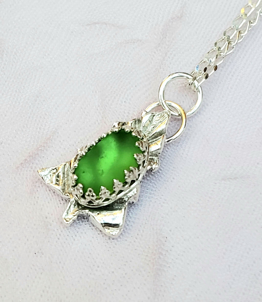 Petite Tree And Green Sea Glass Pendant Necklace